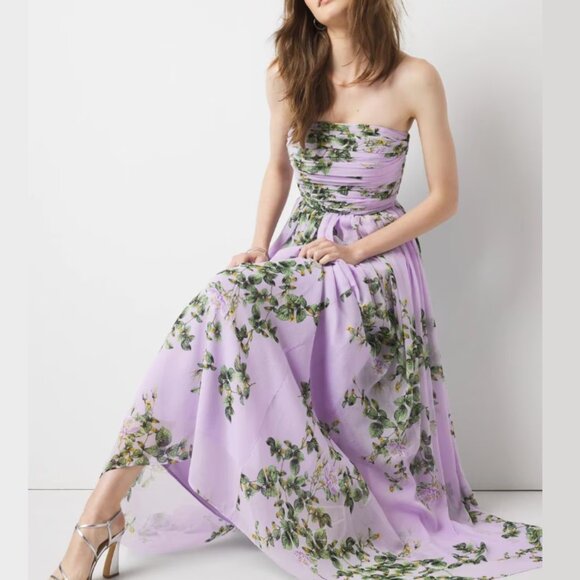 White House Black Market Lavender Strapless Chiffon Maxi Dress NWT Size 14 - Picture 3 of 4